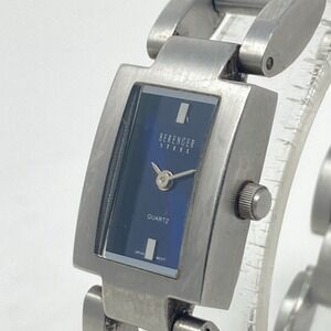 Berenger Steel Tank Watch Women 17mm Silver Tone Blue Dial New Battery 6.25"